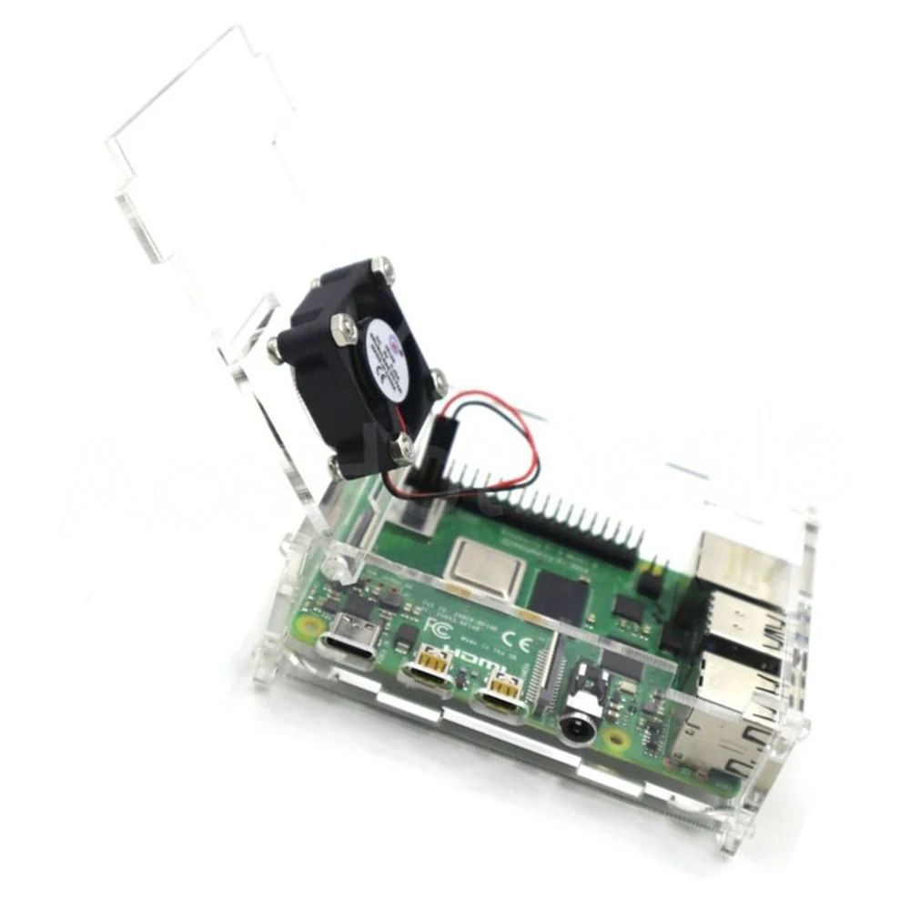 Для Raspberry Pi 4 Модель B Акриловый чехол Корпус с охлаждающим вентилятором радиатора