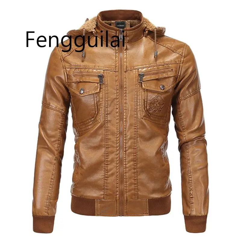Кожаная куртка с капюшоном Мужская jaqueta de couro masculina мужская Толстая PU мужская кожаная куртка Зимние флисовые куртки из искусственного меха для мужчин