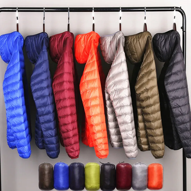 Multi-color Winter Fashion Brand Ultralight Duck Down Jacket Men Hooded Streetwear Light Feather Waterproof Warm Coat 4XL