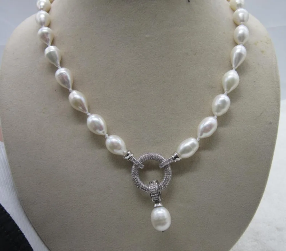 

Hand knotted natural 45cm 11-13mm white natural pearl necklace pendant elegant zircon accessories clasp