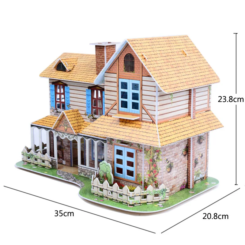  35*20.9*23.8cm Three-dimensional Puzzle LED Light Nordic Villa 3D Paper Model Creative Puzzle DIY P - 4000192742531