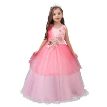 Детское платье с цветочным рисунком для девочек; Пышное Платье принцессы подружки невесты без рукавов; Платья с цветочным рисунком для девочек; платье для дня рождения, вечеринки, свадьбы