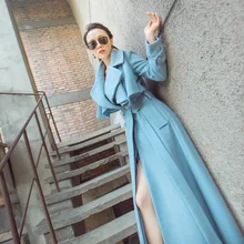 Женское шерстяное пальто светильник голубое небо с длинным рукавом Винтажный стиль Империя зимнее пальто