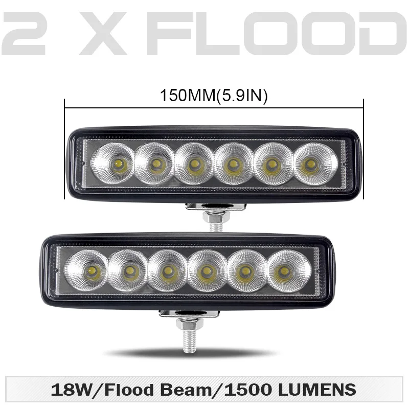 Two Pcs Flood Beam 6 дюймов 18 Вт внедорожный DRL светодиодный рабочий светильник прожектор Точечный светильник 12 В 24 в дневной ходовой светильник для Jeep 4x4 ATV 4WD SUV автомобильный Стайлинг - Цвет: Two Pcs Flood Beam
