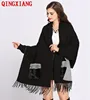 Sample 2022 Winter Faux Cashmere Poncho Women Long Sleeve Wrap Vintage Shawl Fur Pocket Female Oversize Tassel Knitted Scarf ► Photo 1/6