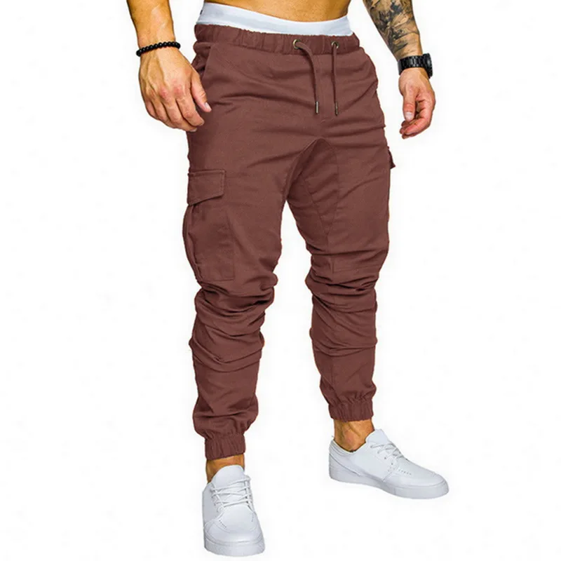 Популярные мужские штаны для бега, Модные осенние мужские спортивные штаны, одноцветные камуфляжные брюки с карманами, повседневные Длинные обтягивающие штаны