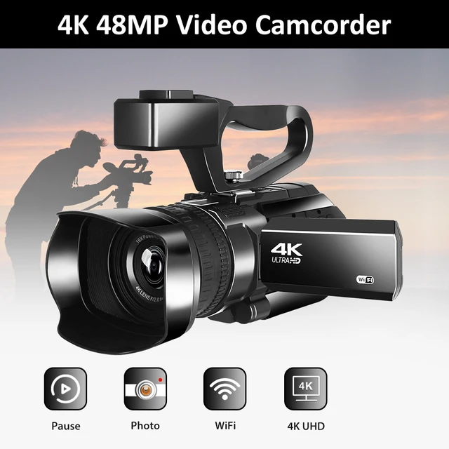 Videocámara de video, 4K 48MP 60FPS IR visión nocturna Vlogging Cámara 18X  Zoom WiFi Cámara digital  Grabadora Cámara con tarjeta SD de 32 GB