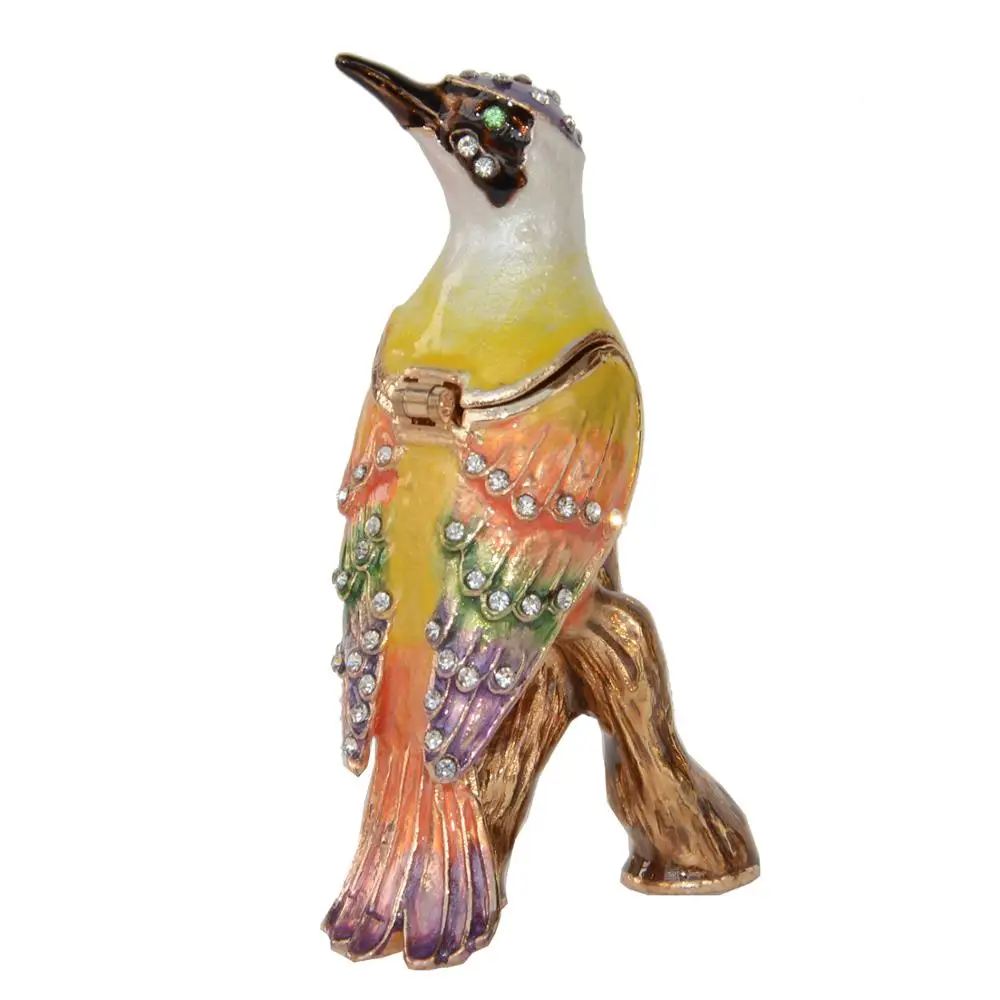 Woodpecker Bird Trinket Box, Crystals Bejeweled Jewelry Holder, Birthday Present