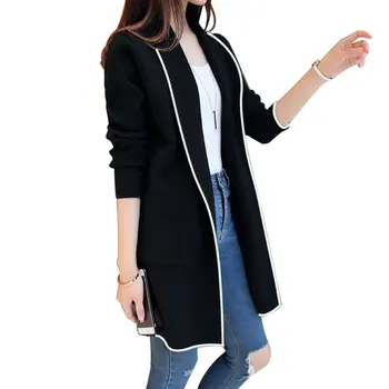 

2020 Winter New Jacket Solid Color Sweater Plus Velvet Mid-long Cardigan Slim Long-sleeved Coat Plus Velvet New