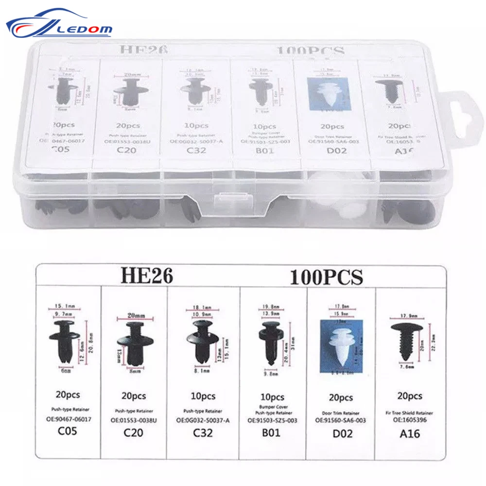 Clip de sujeción automático para carrocería de coche, Kit de retenedores variados, Pin, remache, parachoques para puerta, retenedor de Panel, accesorios para coche, 100 Uds.