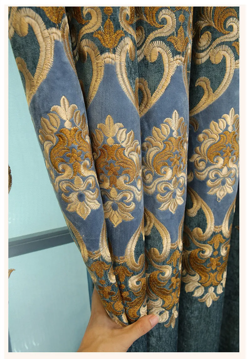 Embroidery luxury curtains for living room high quality chenille Blue yellow purple curtain for bedroom Window Treatment Drapes - Цвет: Curtain 2