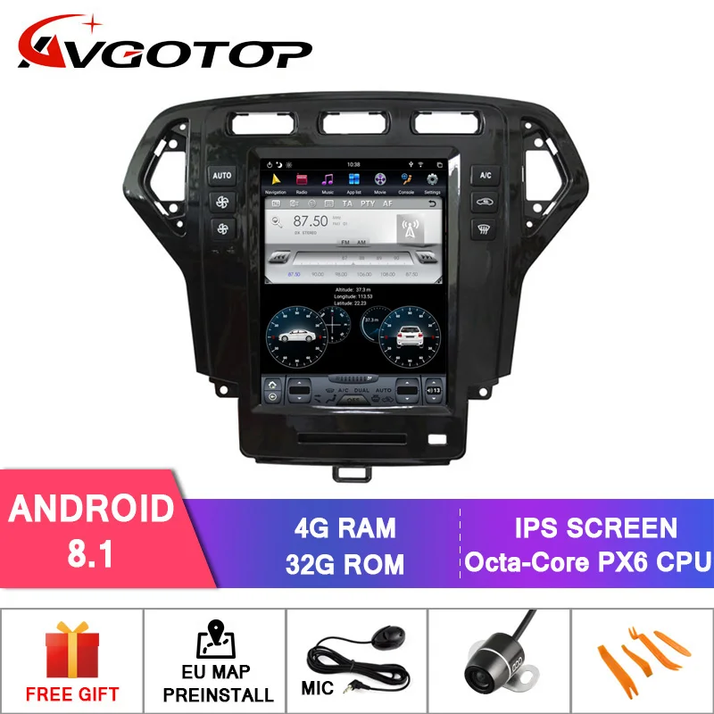 AVGOTOP Android 8,1 Tesla Автомобильный Gps навигатор 2DIN Центральная мультимидия для FORD MONDEO 2007-2010 Черный 6 ядер+ 4G+ 32G ips экран