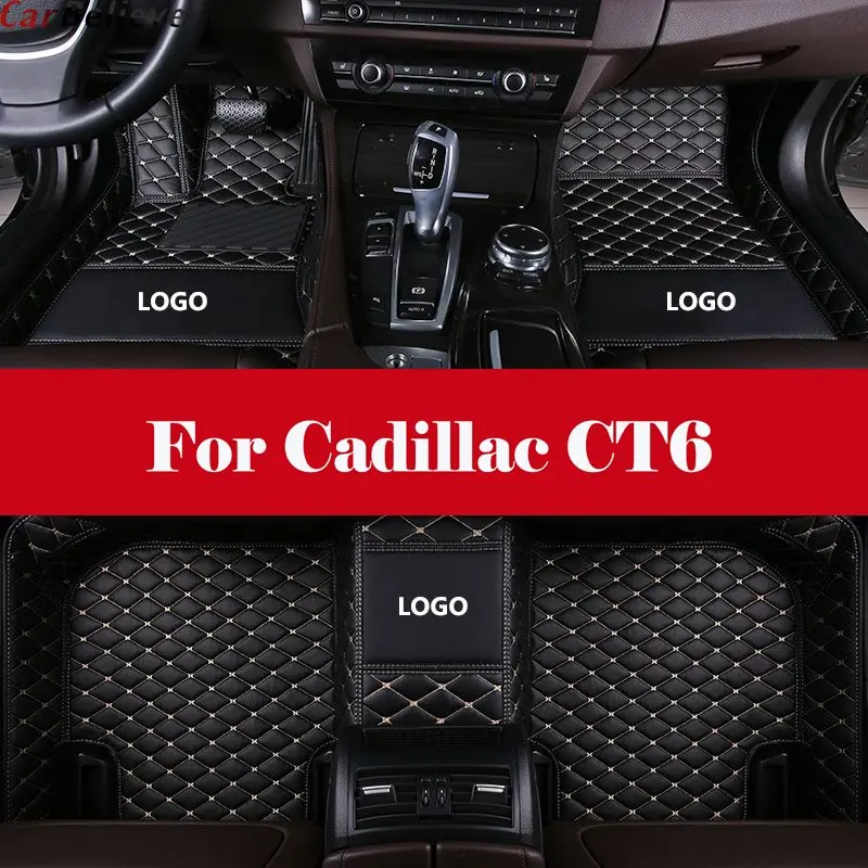 

All Weather Car-Styling Custom Luxury Leather Waterproof Floor Mats Logo Stripe Leather Carpets For Cadillac CT6
