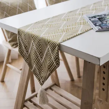 

Geometric Jacquard Table Runner Simple Stripe Tassel Fashion Fabric Decoration Polyester Cotton Tablecloth Solid Table Runner