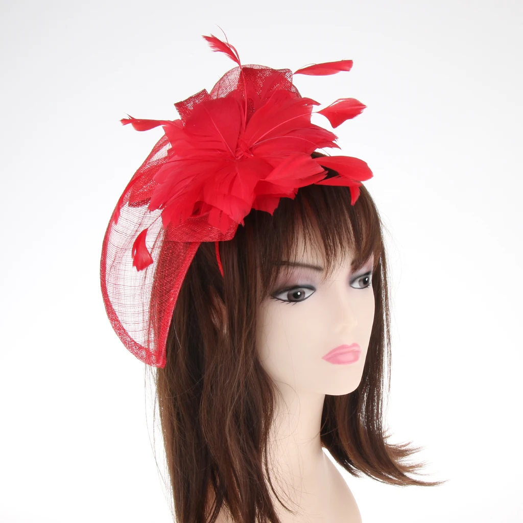 Women Lady Bridal Feather Fascinator Cocktail Party Hats Headpieces Headband