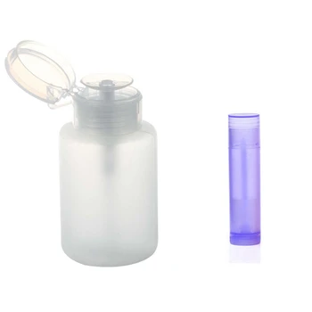 

150Ml Nail Art Makeup Polish Plastic Pump Dispenser Bottle Remover with 10Pcs Purple Lipstick Empty Tube Wax Tube