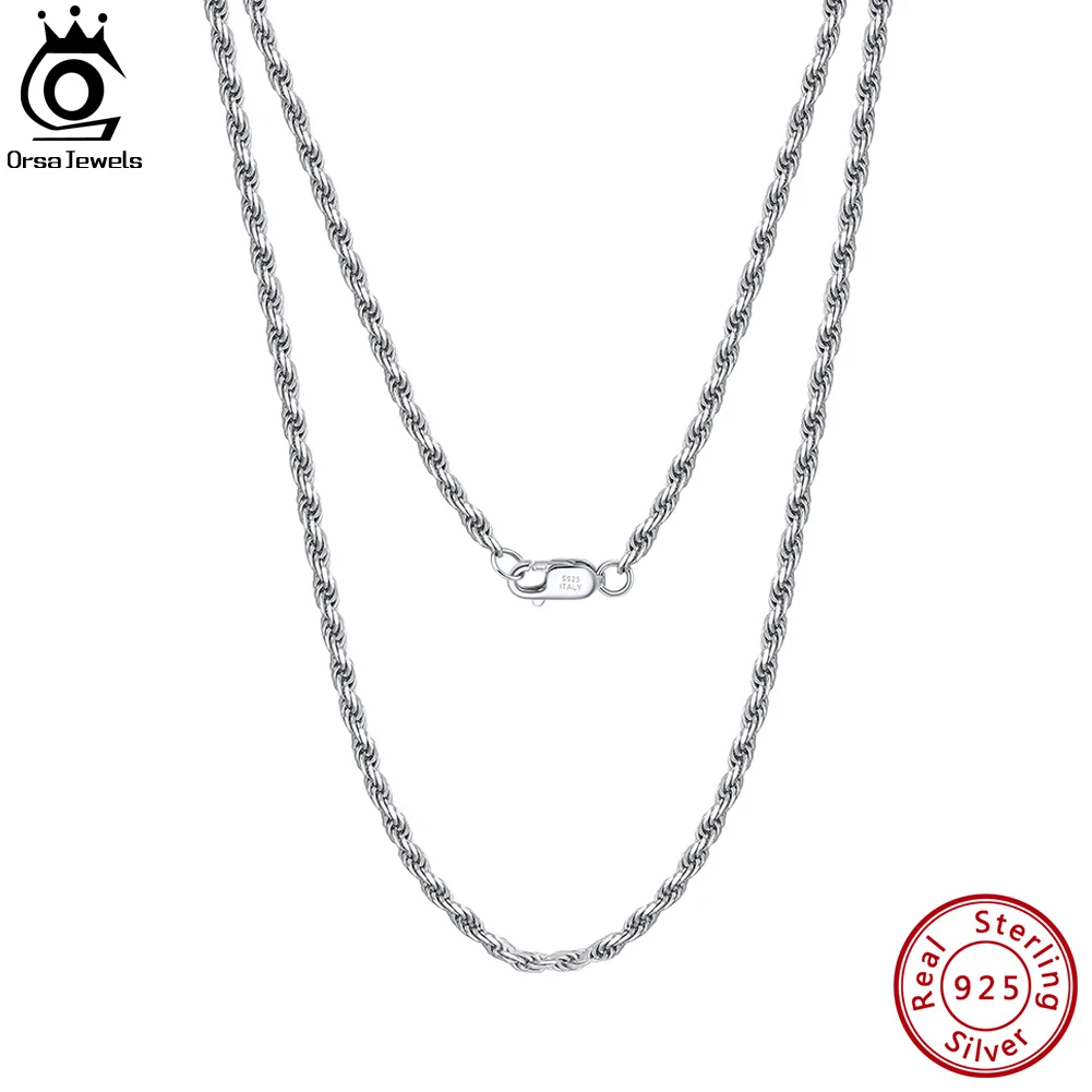

ORSA JEWELS Italian Handmade Silver 2.3mm Diamond-Cut Rope Chain Necklace for Man Woman 925 Sterling Silver Twist Chain SC29-2.3