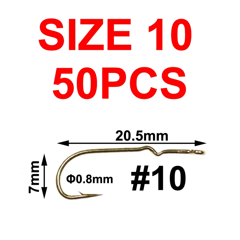 50pcs size 10 Wifreo 50/100 шт. мушек, встроенный в транспортное средство удлиненное, крючки, станок и Sproat хвостовик стример рыболовные крючки Сухие Мушки Крючки#2#10 - Color: 50pcs size 10