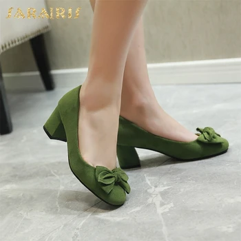 

Sarairis New Arrivals 2020 Large Size 45 Thick Heels Concise Shoes Woman Pumps Female Slip On Sweet Bowtie Dropship Pumps Women