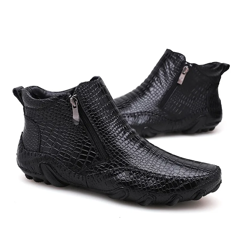Модные Качественные кожаные мужские ботинки; зимняя теплая Повседневная обувь; мужская обувь на молнии; мужские Ботильоны черного цвета; botas hombre; резиновая обувь