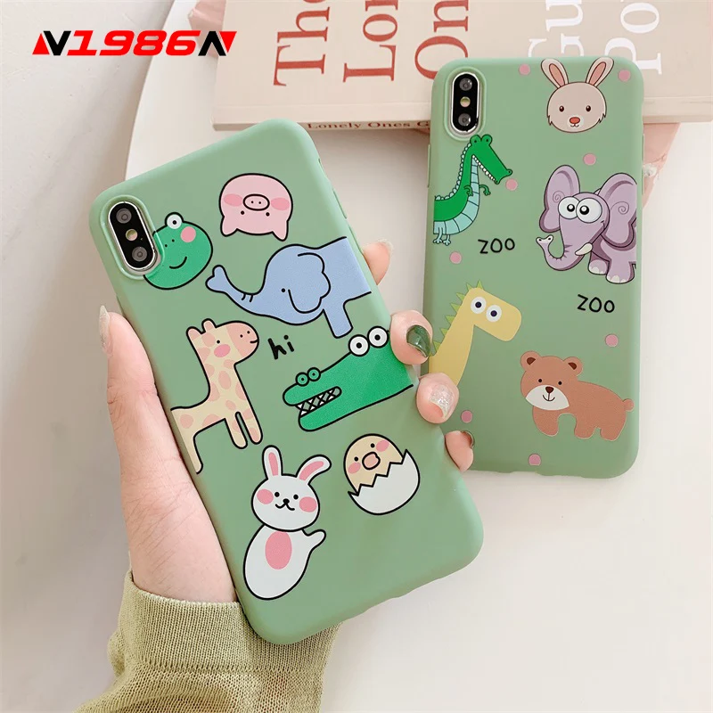 

N1986N Phone Case For iPhone 6 6s 7 8 Plus X XR XS Max Fashion Cartoon Zoo Animal Bear Giraffe Soft TPU For iPhone X Phone Case