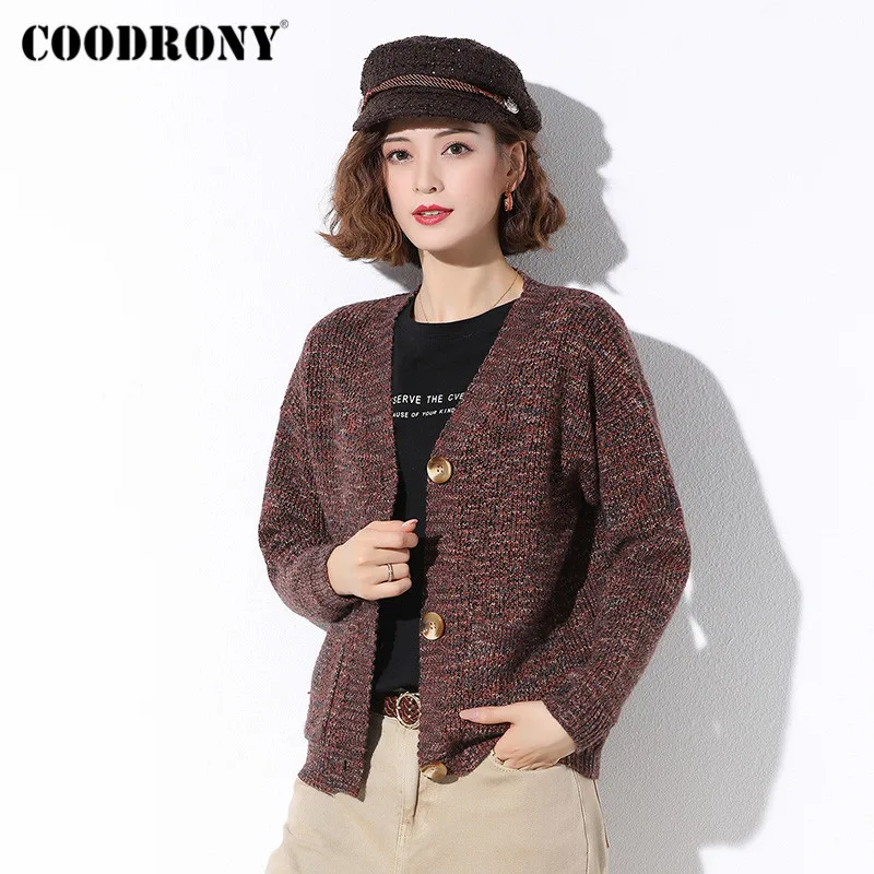 COODRONY Brand Streetwear Fashion V-Neck Warm Woman Cardigan With Pocket Autumn Winter Knitted Casual Slim Sweater Female W1049