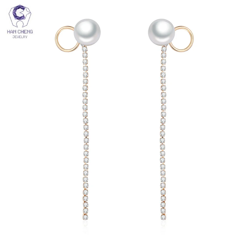 

HanCheng New Fashion Pearl Beads Earrings Dangle String Circle Rhinestone Long Drop Earrings for Women Jewelry Brincos Bijoux