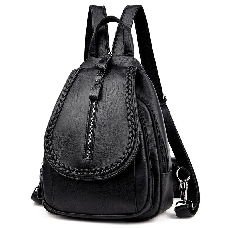 

Genuine Leather Both Shoulders Package Woman 2019 Woman Package Weave Student A Bag More Function Both Backpack