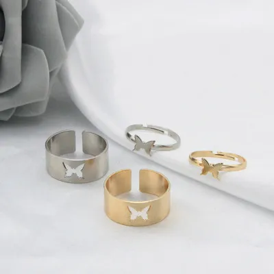 Silver Color Butterfly Rings For Women Men Lover Couple Ring Set Friendship Engagement Wedding Band Open Ring 2021 Trend Jewelry 4Pcs