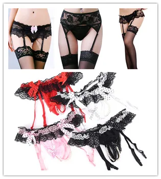 

1PC Sexy Garter Belt For Stocking Black Lace Suspenders Women Sexy Open Crotch Pearl Panties Bow Lingerie Garter Mutily Styles