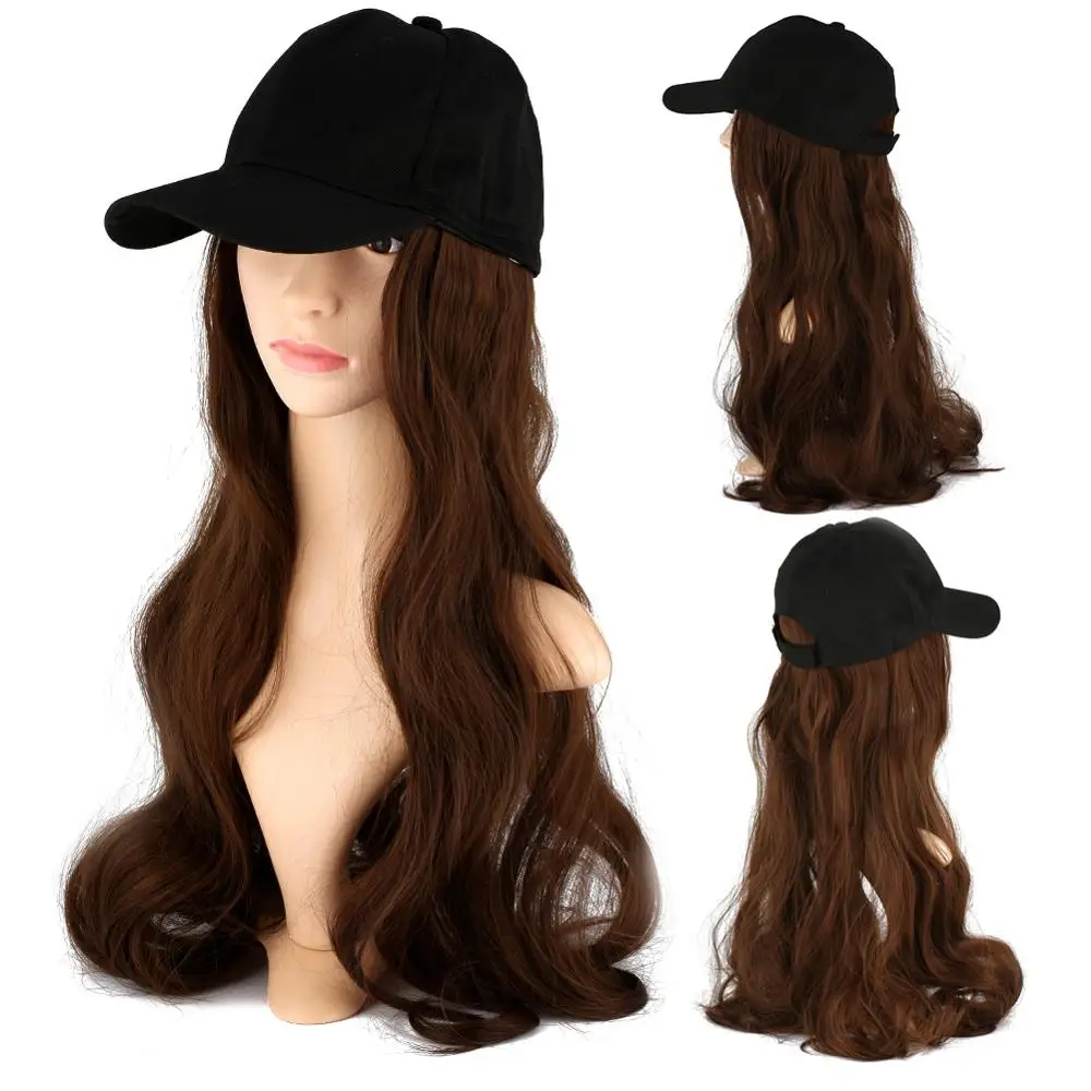 

Big Wave Brown Long Roll Wig Hats Women Fitted Cotton Snapback Baseball Cap With Hairs Girls Adjustable Sunscreen Hip Hop Caps