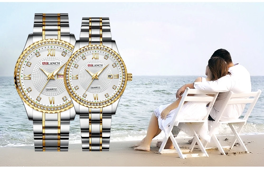 ARLANCH новые пары часы для влюбленных бизнес роскошные мужские и женские Наручные часы Кварцевые водонепроницаемые часы Calerdar свадебные подарки