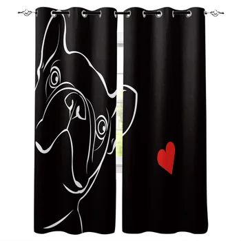 

French Bulldog Window Curtains LivingRoom Kitchen Curtains for Bedroom Left and Right Biparting Open Curtains