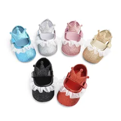 Chaussures de princesse en cuir PU pour bébé fille, à la mode, semelle souple, première marche, couronne, dentelle sur le côté, pour enfant en bas âge, printemps et été 