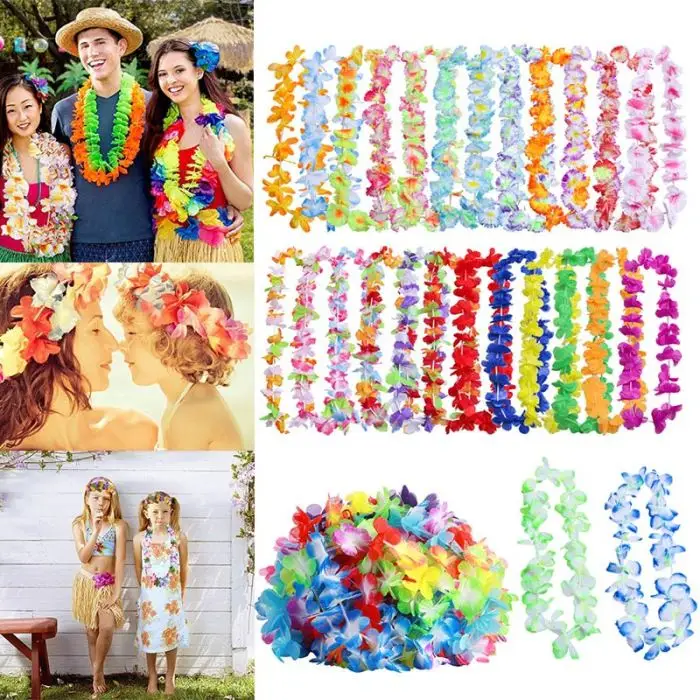 50 шт/100 шт гавайское ожерелье тропические Гавайские ткани цветочный венок вечерние Декор E2S