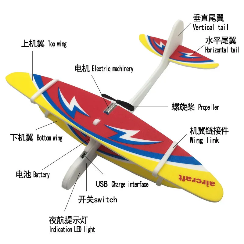 

Children Outdoor Hand-Tossed Foam Electric Glider USB Charging Cyclotron Drop-resistant Wings Plane Toy