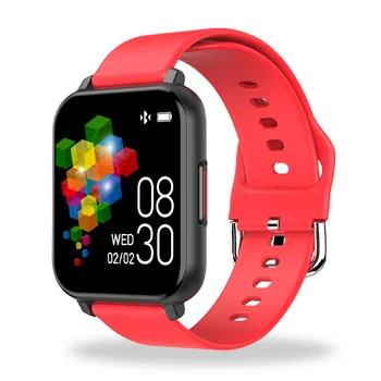 

2020 New Full Touch Screen Sports Fitness Smartwatch Men Women Heart Rate Blood Pressure Watch For Android IOS Red Watchband T82