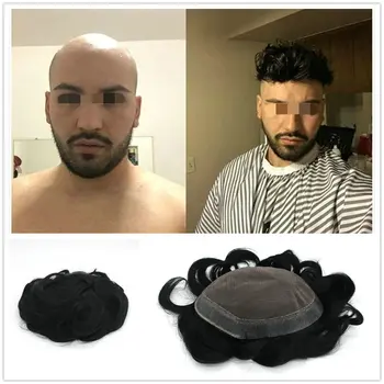 

Hstonir Human Remy Hair Toupee Wig For Men Lace Hairpiece Hair Replacement Lace Real Man Hair 6*8 inch H005