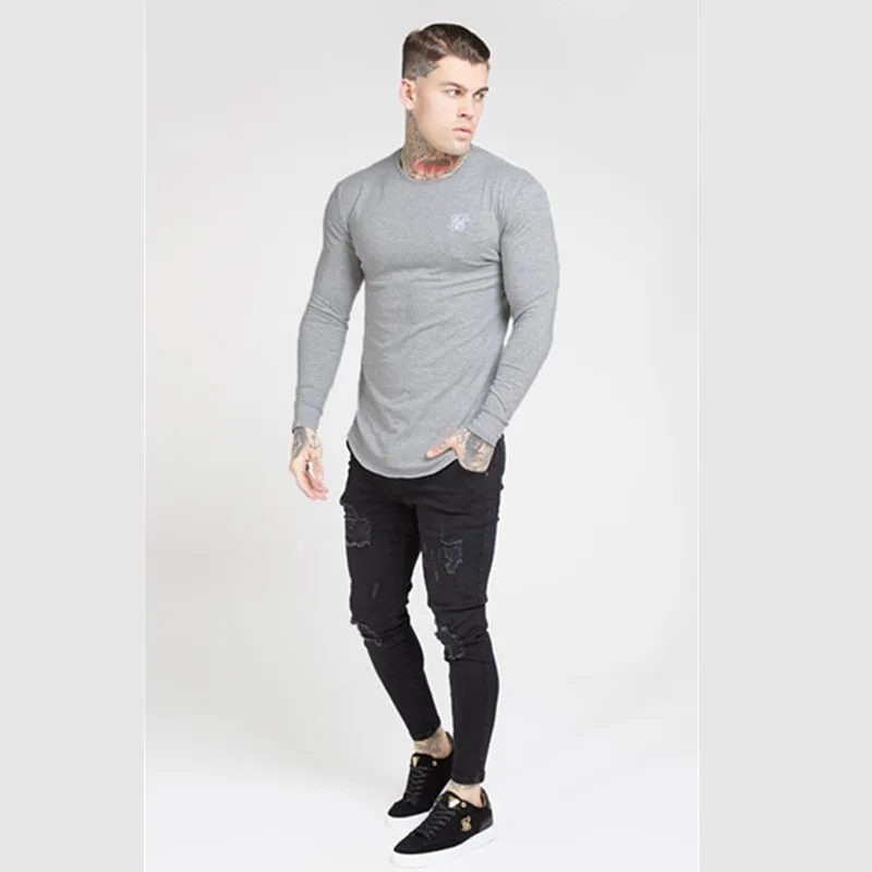 YEMEKE фитнес-тренировки Siksilk брендовая модная одежда мужские повседневные спортивные футболки новые мужские хлопковые спортивные футболки с длинными рукавами