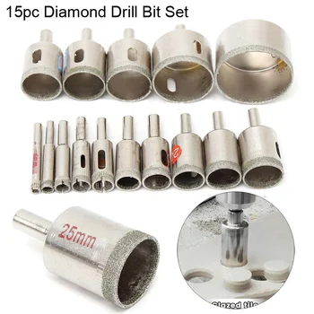

15pcs Diamond Coated Drill Bit Set Tile Marble Diamond Drill Bit Glass Ceramic Hole Saw Drilling Bits For Power Tools 6mm-50mm