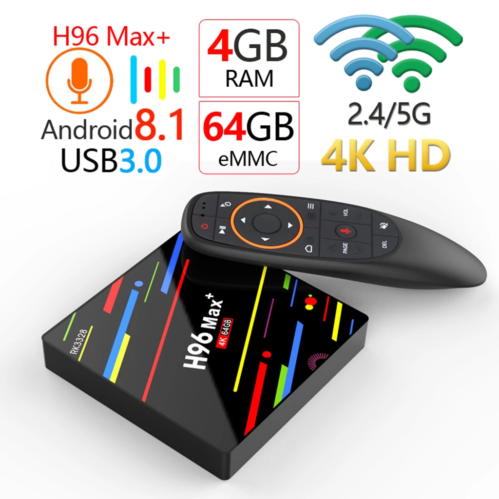Интеллектуальная ТВ приставка с голосовым управлением H96 MAX Plus Android 9 0 4 Гб ОЗУ 32