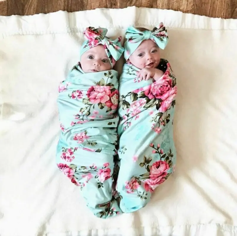 Хлопковое Пеленальное Одеяло с цветочным рисунком для новорожденных, спальный мешок, шапка, комплект из 2 предметов
