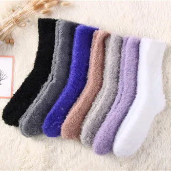 

SP&CITY Winter Feather Solid Color Women Socks Personality Imitate Mink Cashmere Heap Socks For Female Comfortable Keep Warm Sox