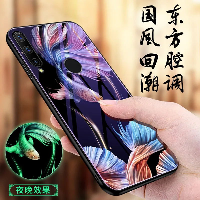 

Luminous Case For Huawei Enjoy 10 Plus Case Glow Tempered Glass Back Cover For Huawei Enjoy 10 Plus Cover Silicone Bag Cell