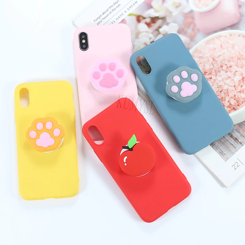 3D силиконовый чехол-держатель для телефона с рисунком для iphone 11 Pro X XR XS Max 6 6s 7 8 Plus 5 5S se милый силиконовый чехол-подставка