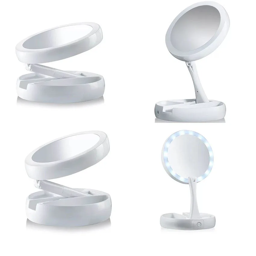 

LED Make-up Mirror Double-Sided Amplifier Smart USB Rechargeable Folding Desktop Multi-functional Fill Light Makeup Mirror