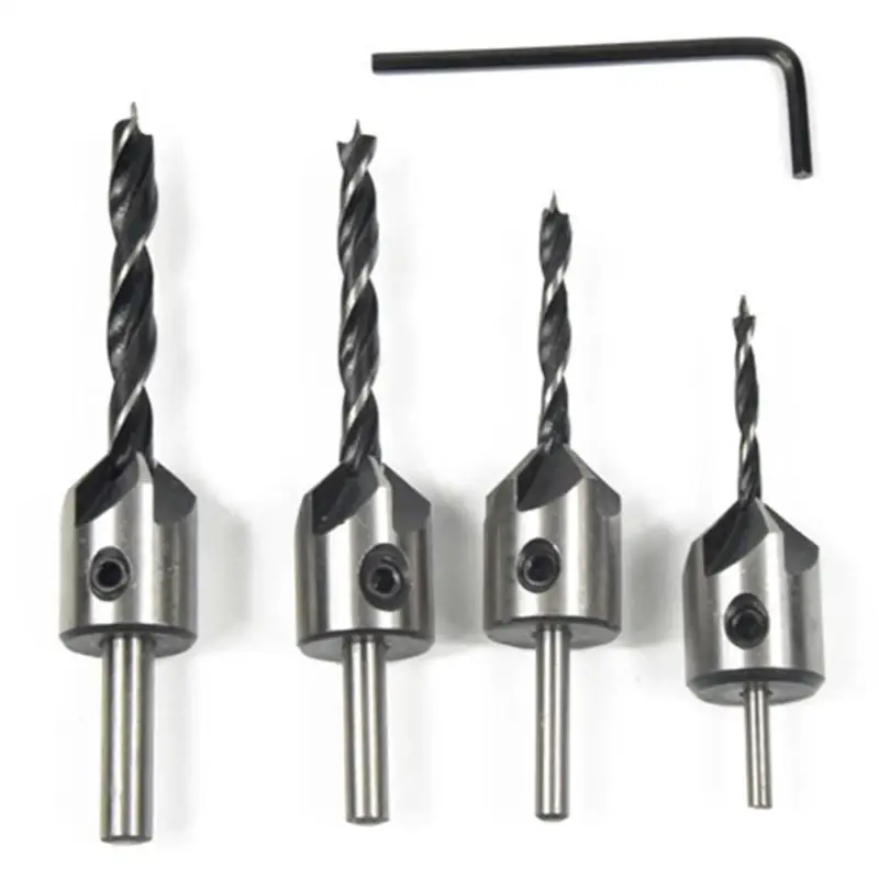 4Pcs Countersink Drill Bits Set 3/4/5/6mm HSS Carpentry Reamer Woodworking Chamfer Counter Bit With Wrench | Инструменты