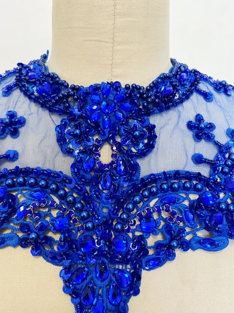 Handmade Light Blue Glass Rhinestone Applique On Net - Sew-on Crystal Bead Patch For Dresses & Clothing