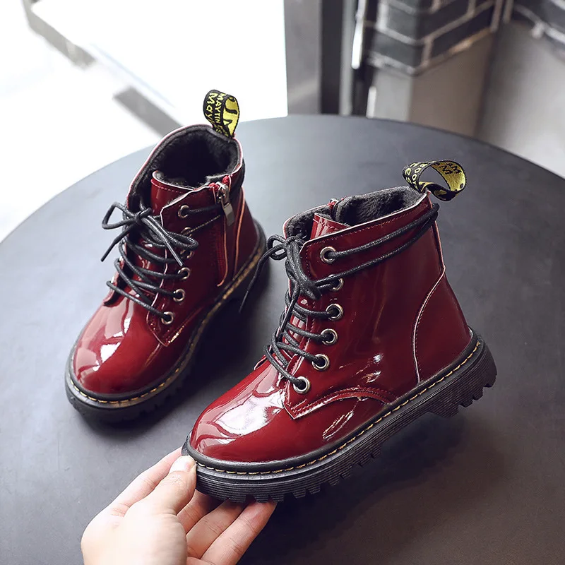 

2019 autumn and winter children's boots men and women patent leather Martin boots student casual leather boots