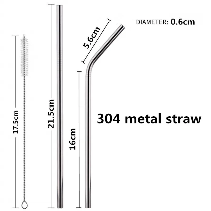 100 шт./компл. Экологичные металлическая соломинка многоразовые 304 Нержавеющая сталь трубочки для напитков 215 мм* 6 мм Прямые изогнутые пива соломинки для зубных щеток